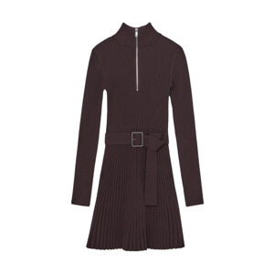 REISS Vienna Rib-Knit Belted Half-Zip Flippy Dress